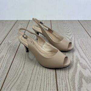 LifeStride Women's Teller Slingback Peep Toe Pumps 7.5W Silky Taupe $70